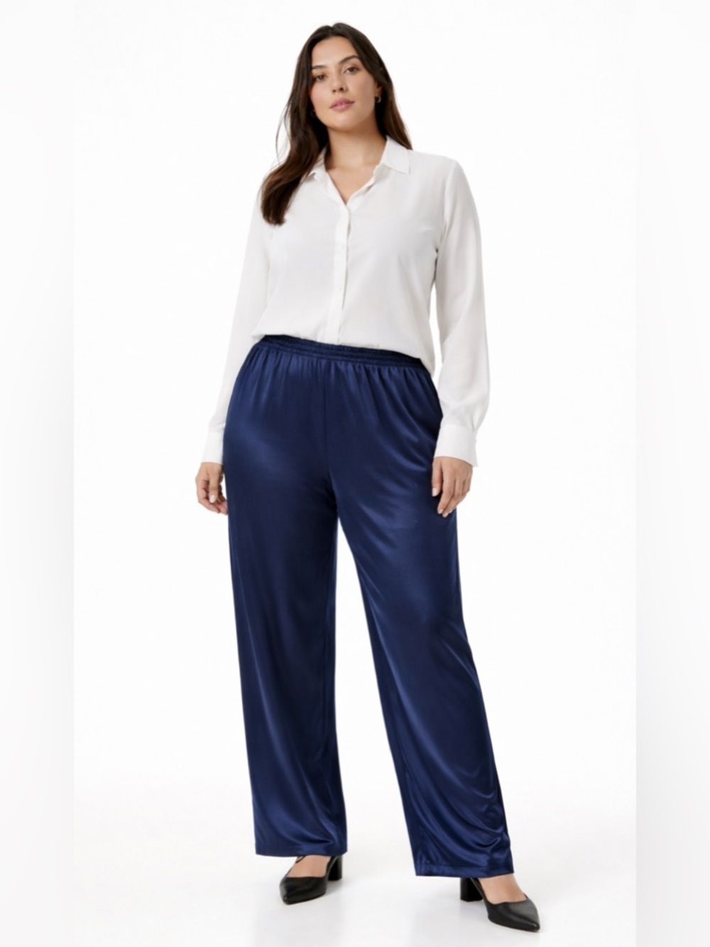 VTG 90s Giorgio Armani Collezioni Pull On Pants Women’s Silk Size 14 Blue Navy